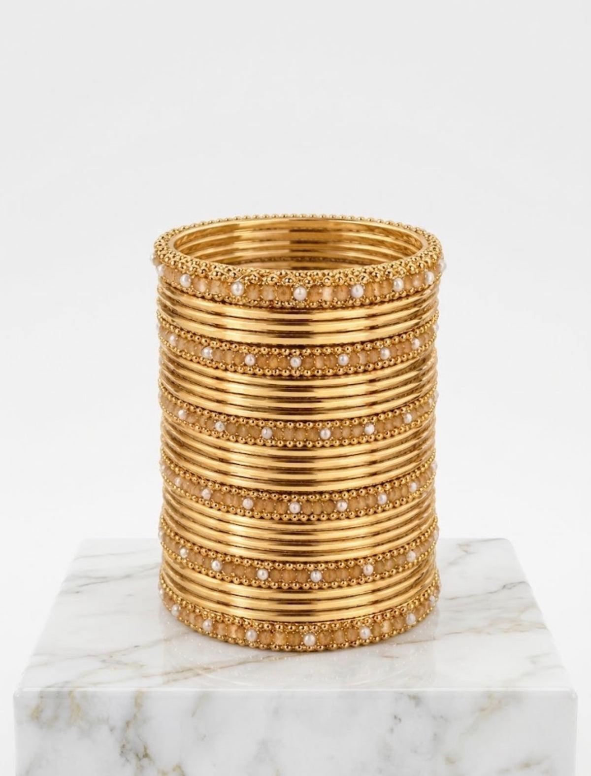 Multi-row Gold Bangle Set with Pearls