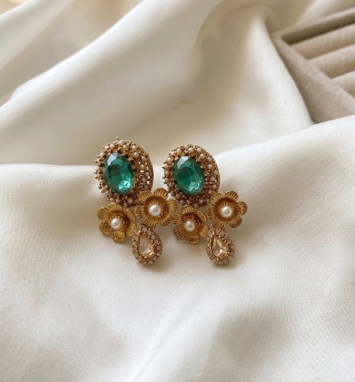Emerald & Baroque Pearl Earrings