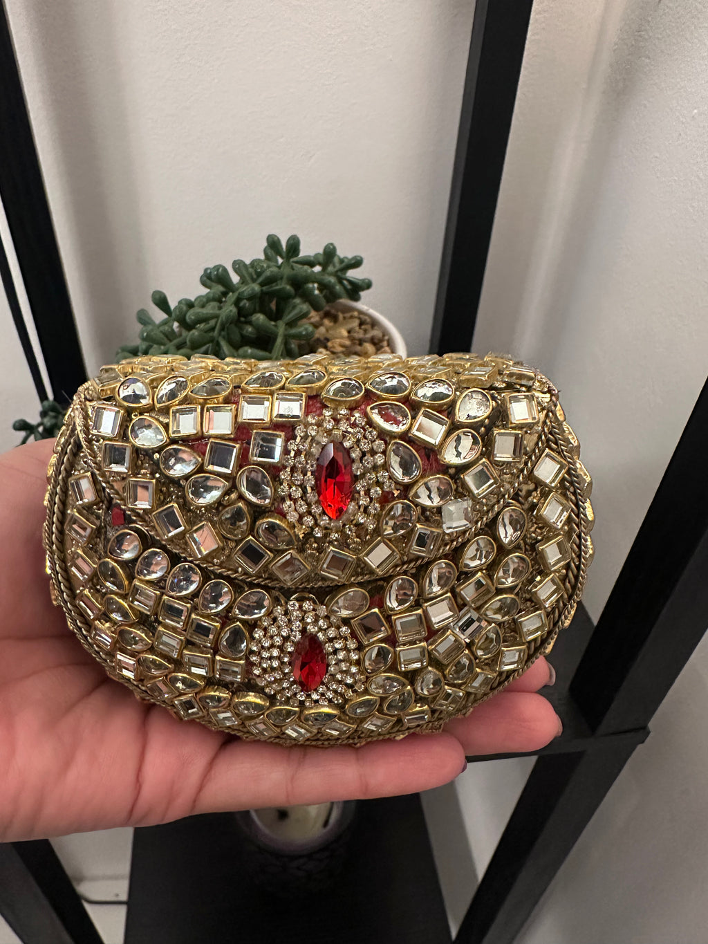 Handcrafted Kundan Ruby Clutch