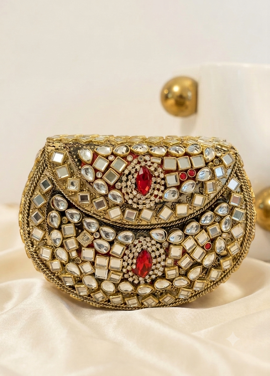 Handcrafted Kundan Ruby Clutch