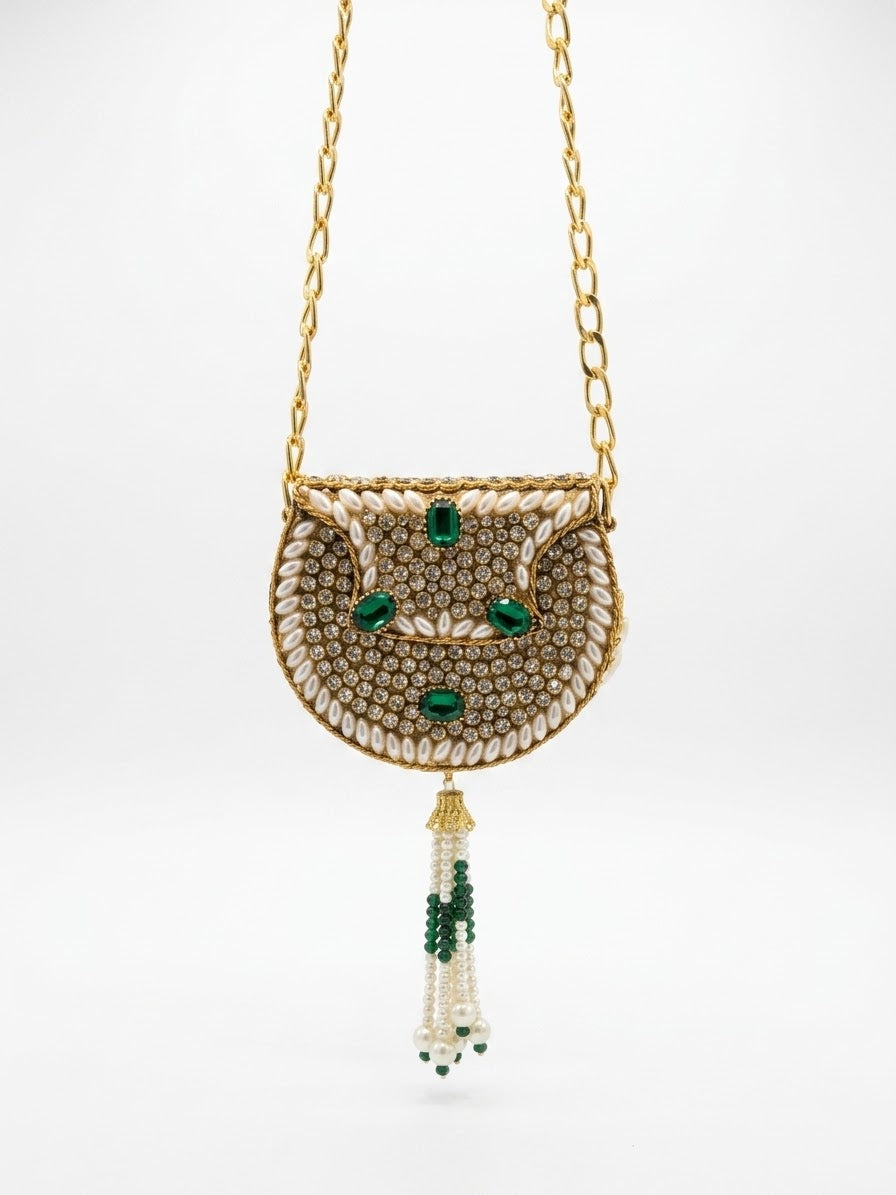 Mini emerald green pearl and kundan