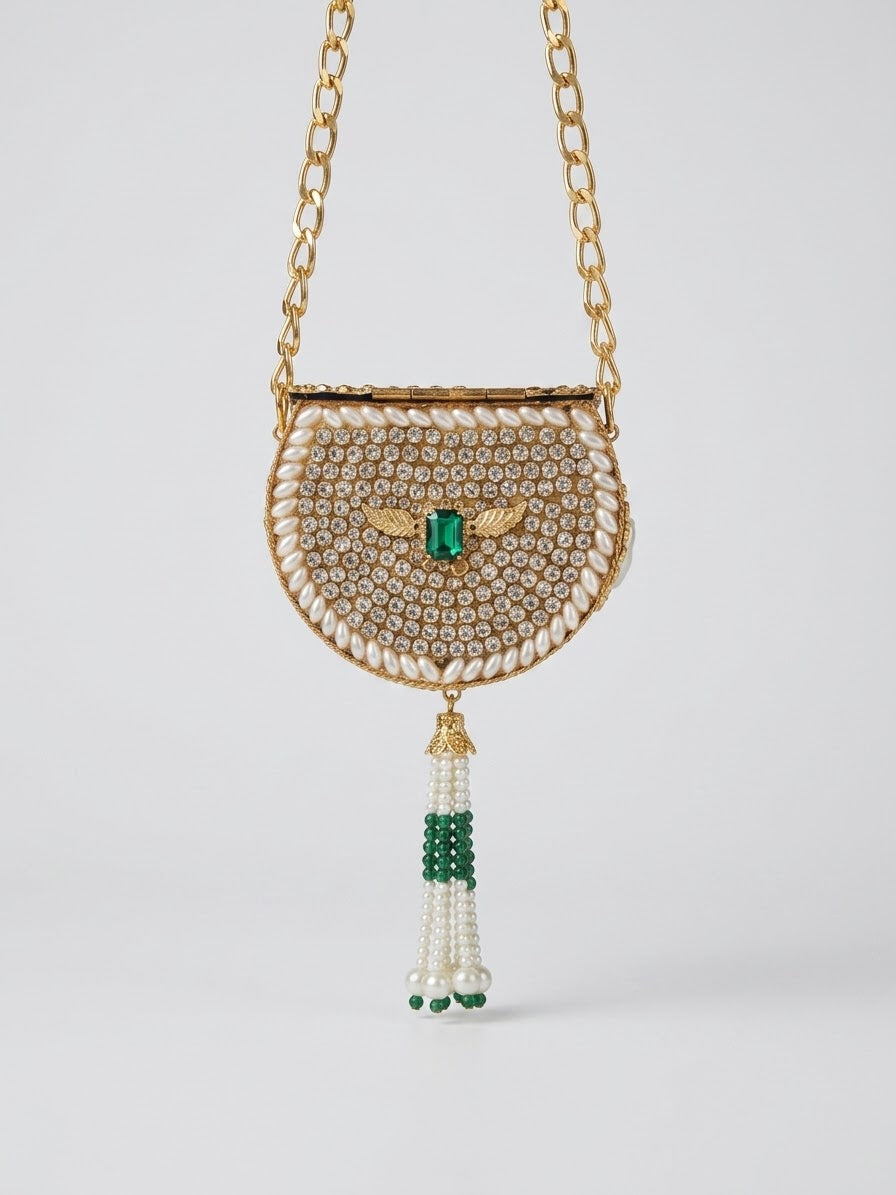 Mini emerald green pearl and kundan