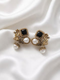 Black & Pearl Ornate Earrings