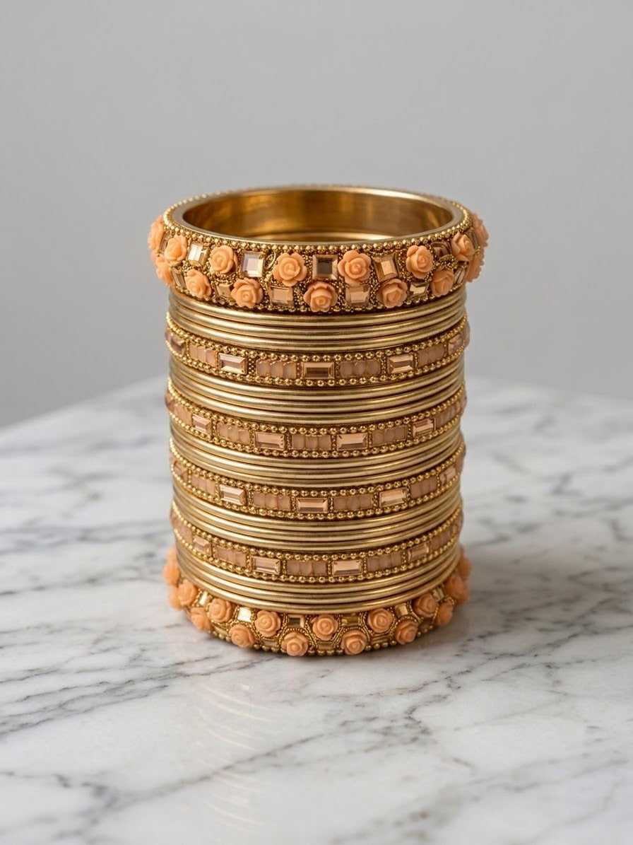 Peach-colored Rose Bangle Set