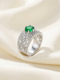 Emerald Silver Pavé Ring