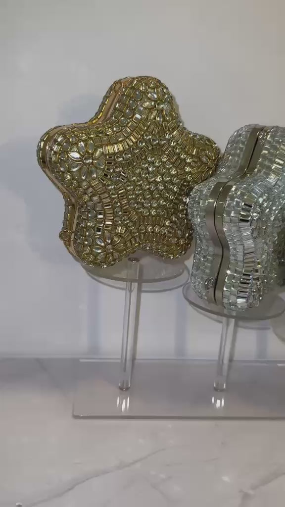Handcrafted Kundan Gold Star Clutch